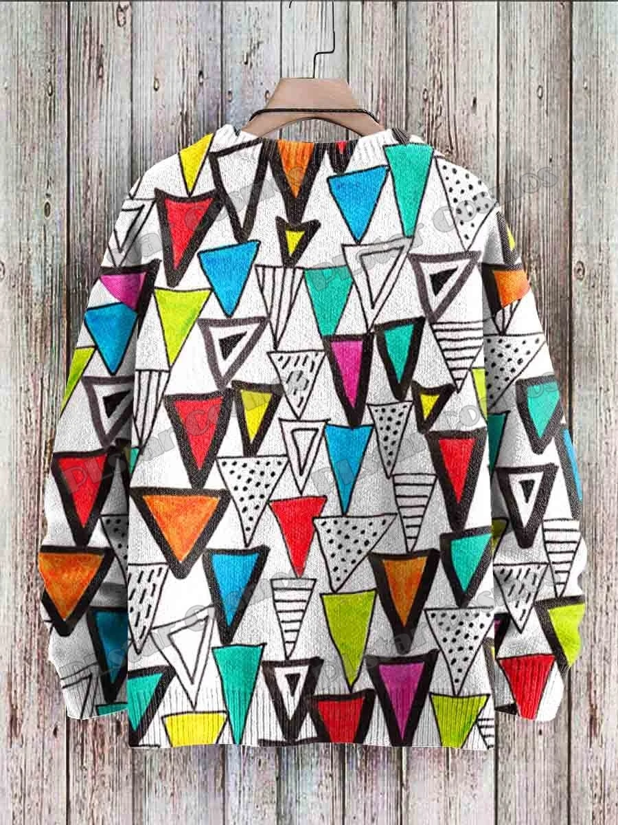 Winter Unisex Casual Knit Pullover Sweater Vintage Geometry Art Pattern 3D Printed Fashion Crewneck Knitted Sweaters KMY38