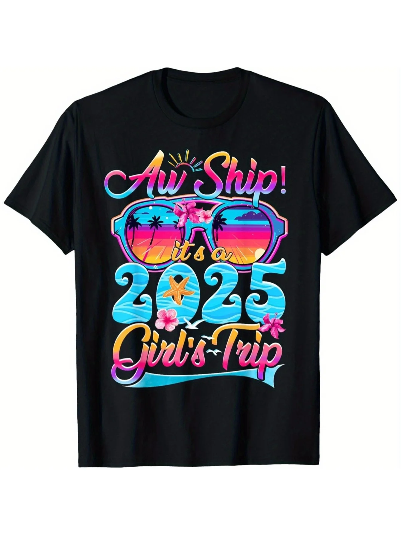 

Женская футболка с графическим рисунком Trip Cruise для девочек 2025 — мягкая футболка с круглым вырезом из 100% хлопка и ярким тропическим принтом, легкая