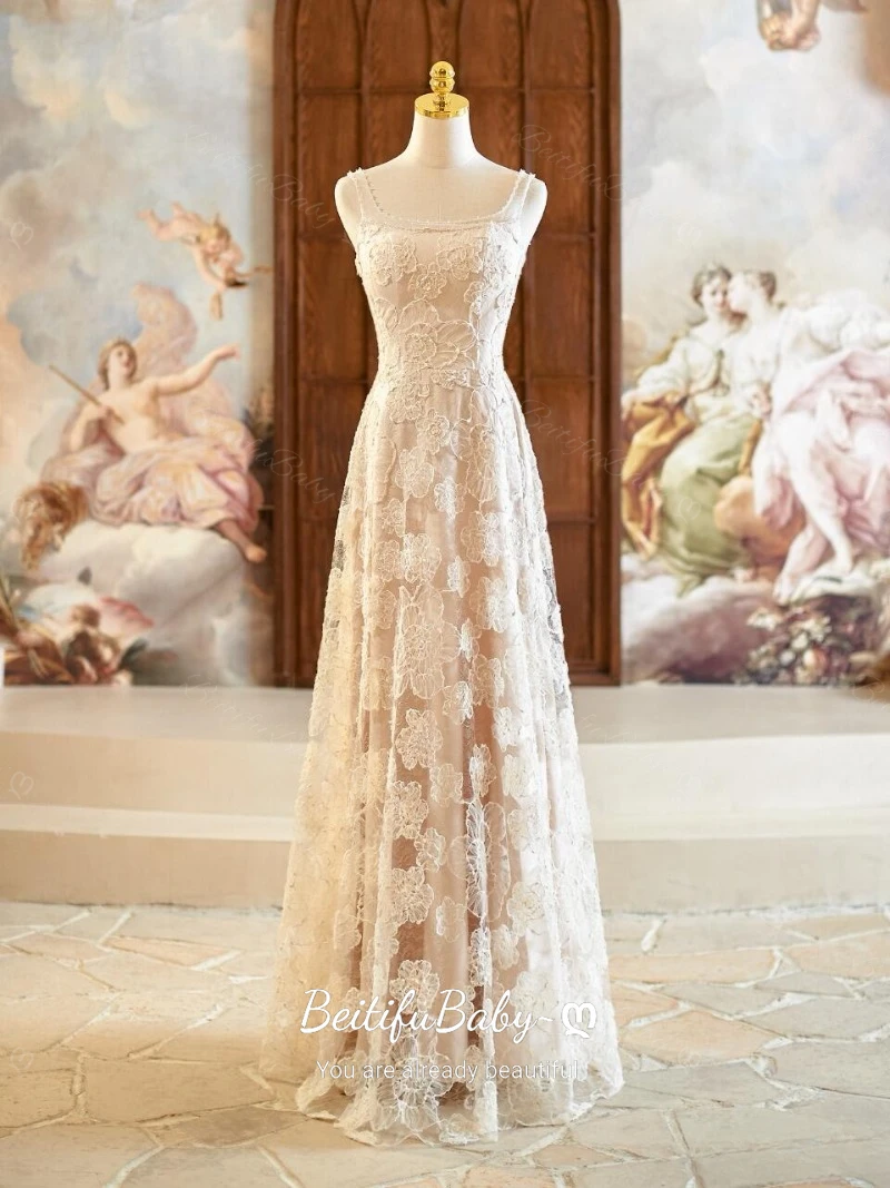 BeitifuBaby – robe De soirée De Style français pour femmes, élégante, sans manches, col carré, fleur 3D, robes De soirée en mousseline De soie