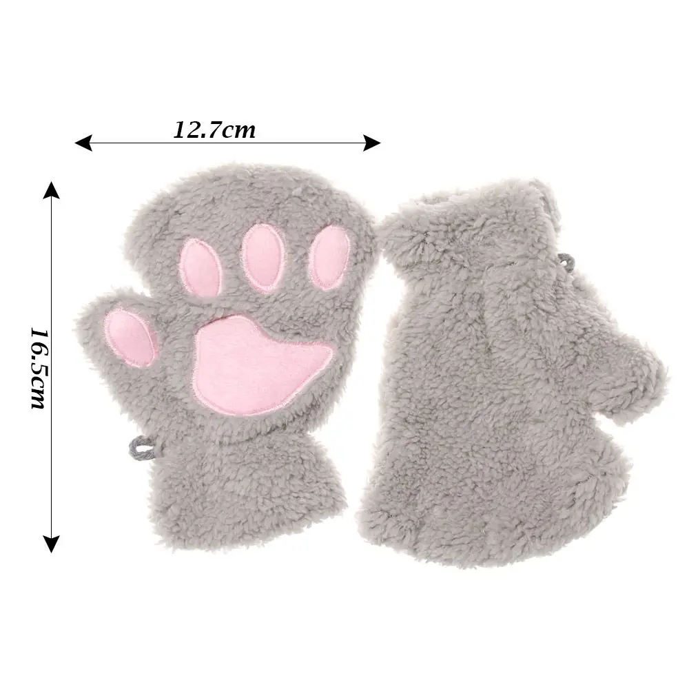 Girl Warm Plush Warm Fluffy Children Gloves Mittens Fingerless Cat Paw