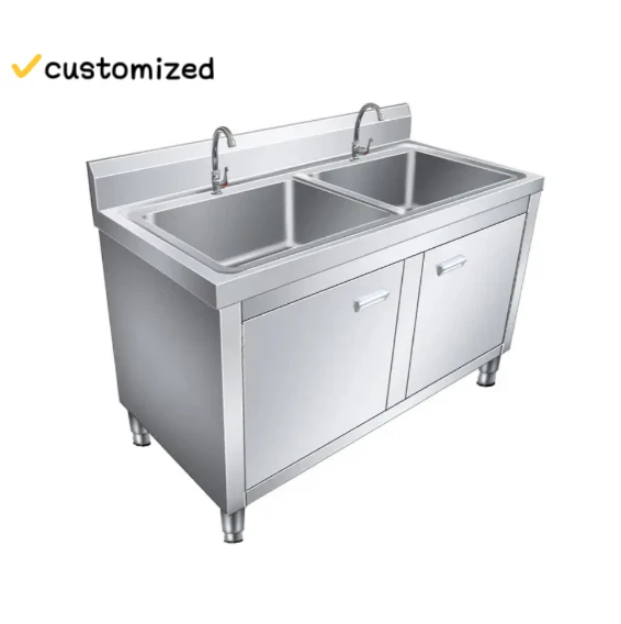 Customized Two-Sink Bowl Stainless Steel Cabinets Factory Supplied Cooking Equipment For Hotel Restaurant Bakery Kitchen