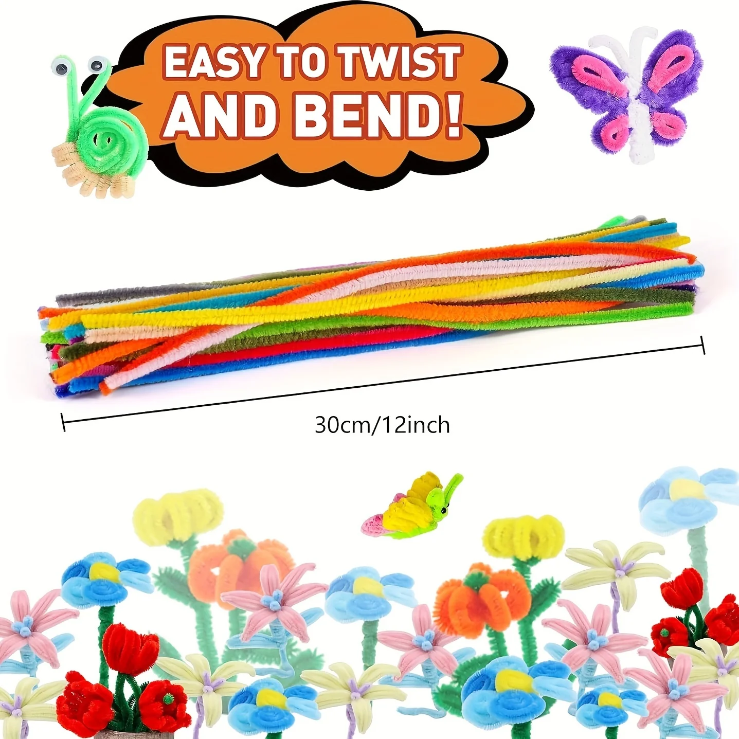 1000 Pcs Pipe Cleaners Assorted 20 Colors for Kids Art DIY and Crafts Projects and Decorations Limpia Pipas Para Manualidades