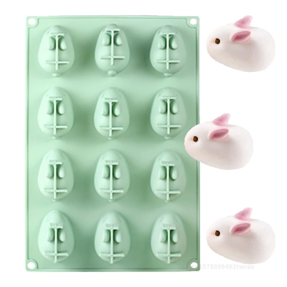 

12-cavity Easter Rabbit 3D Silicone Mould Bunny Shape Soap Mold Fondant Mousse Cake Animal Mold Dessert Cake Baking Tools