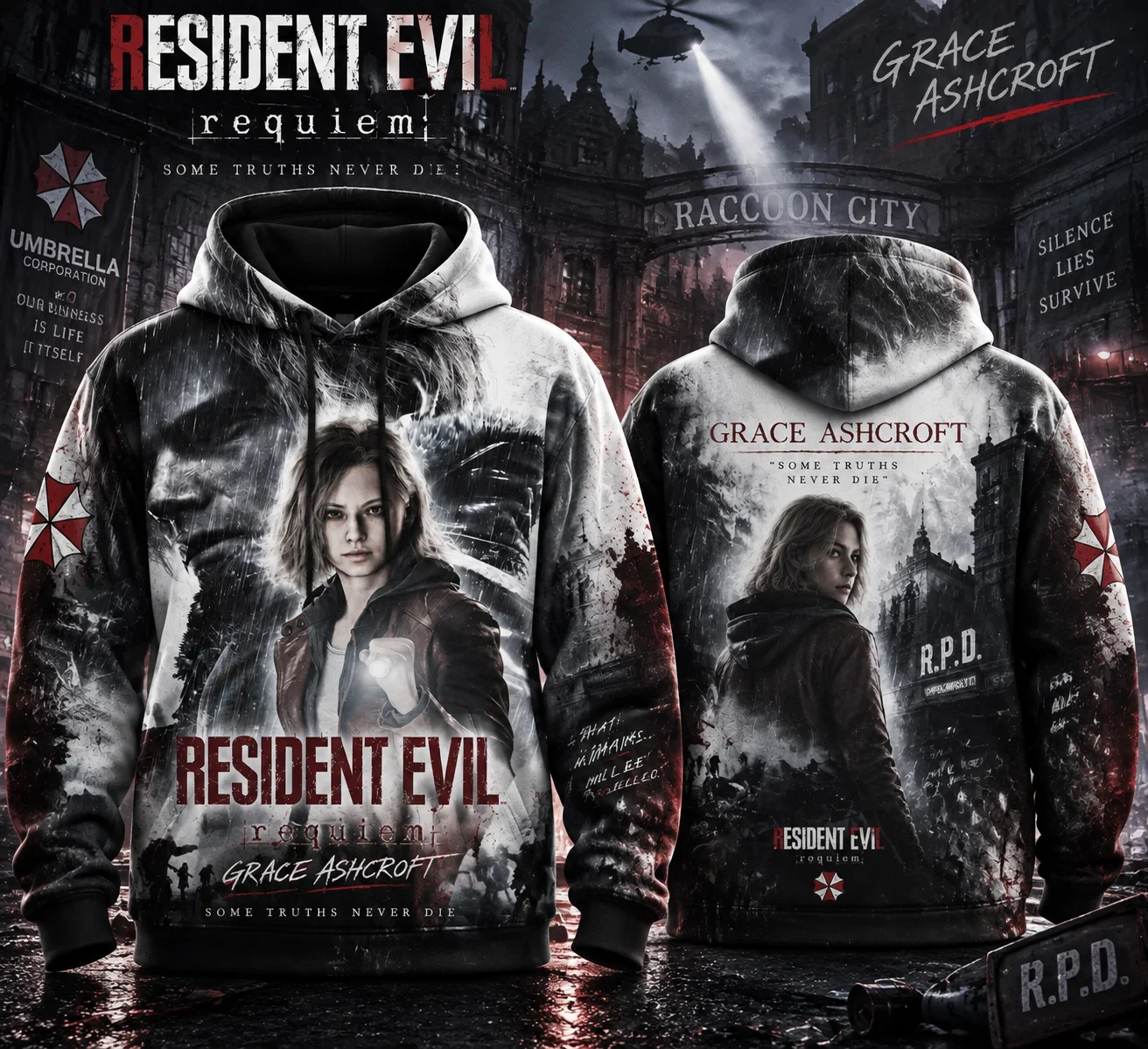 2026 Family Matching Y2K Resident Evil Requiem 3D All Over Print Hoodie Leon Grace Raccoon City Game Fan Pullover Tops