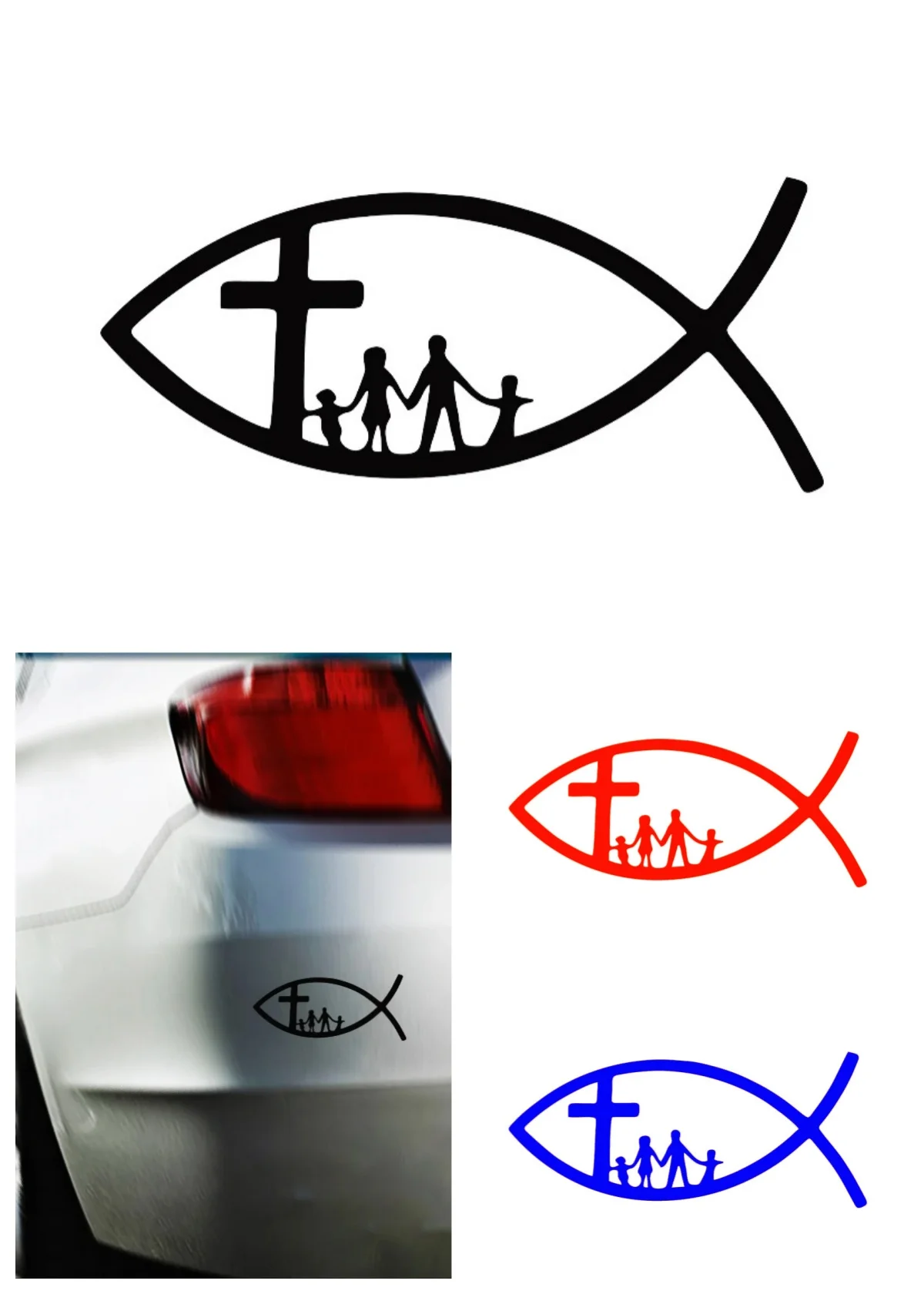 

Funny CHRISTIAN FISH JESUS FAMILY CROSS CHURCH KK PVC Car Sticker Decals Black Silver Sunscreen Waterproof Sticker