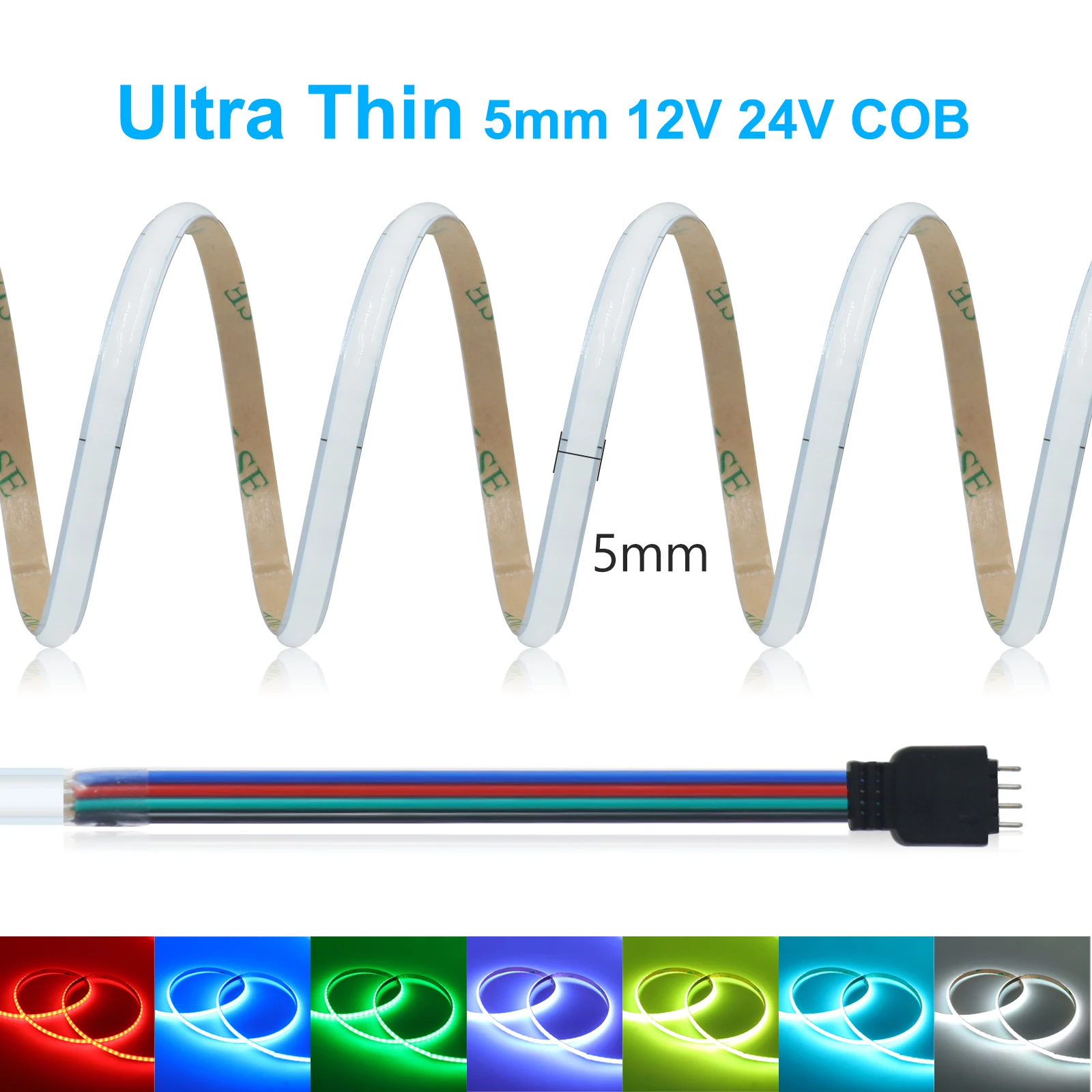 

Super Thin 5mm 12V 24V RGB COB LED Strip Light 576LEDs/m High Density RGB Colorful COB Light For Home Room Lighting TV Backlight