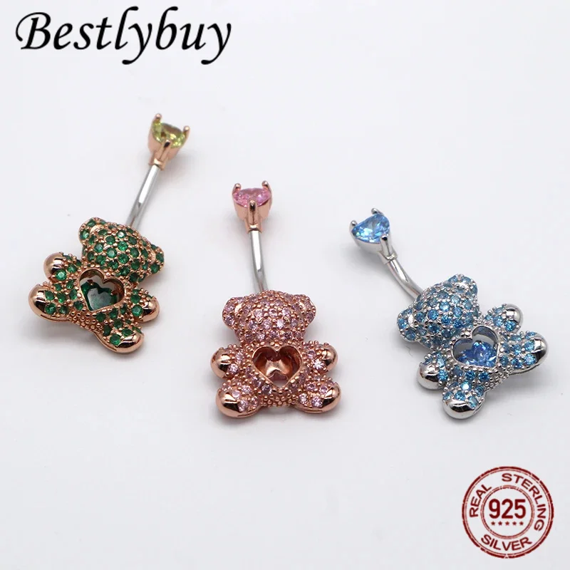 

New S925 Pure Silver Cute Little Bear Navel Nail For Women Fashionable And Sexy Body Piercing Jewelry