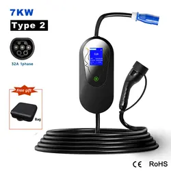 7KW 32A 1 Phase Type2 GB/T AC Portable EV Charger with CEE EU Plug Change Current Electric Car Charger For Electric Vehicle