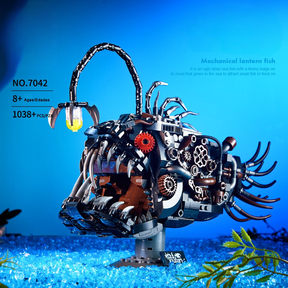 MOC Mechanical Lantern Fish Lamp Children Puzzle Assembly Building Block Puzzle Collection Hobby Toys