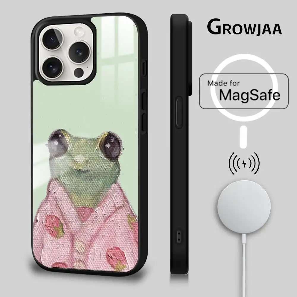 

Cute frog rabbit oil painting phone case for iPhone 17 16 15 14 13 12 11 Pro Max Plus Mini Magsafe Magnetic Wireless Mirror Fund