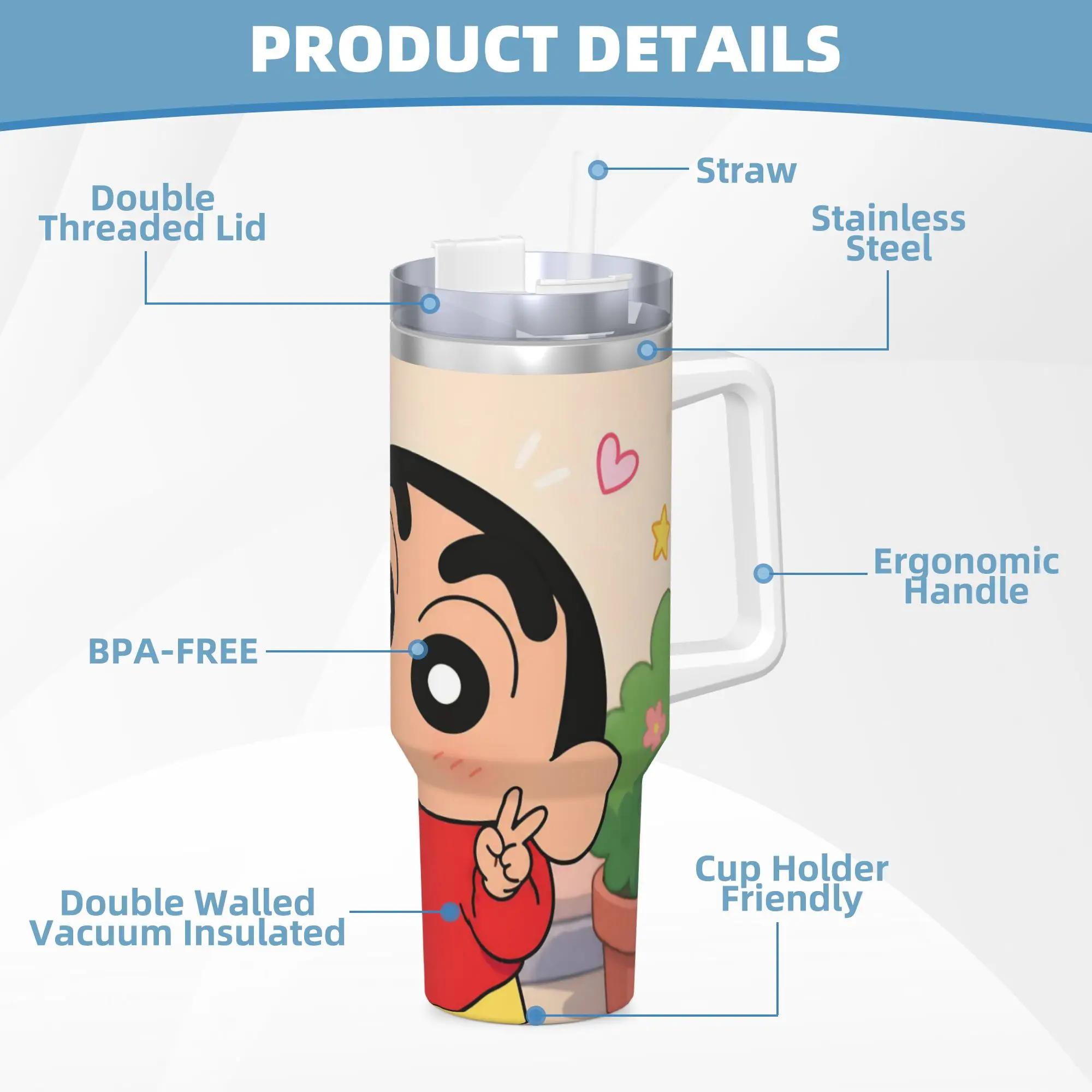 Stainless Steel Tumbler Crayons Shin Chans Anime Thermal Cups  Heat Preservation Cold Drink Mugs Cup Travelist Water Bottle view 5