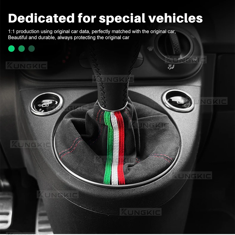 Wildleder-Schalthebelmanschette für Abarth 595 695 2016 2017 2018 2019 2020 2021 2022 2023 2024 Fiat 500 2011-2024 Schaltmanschette – Detail 3
