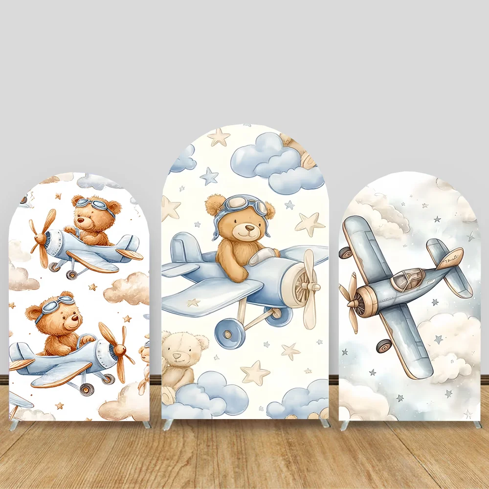 

Elastic Arch Cover Children's Birthday Baby Shower Photo Soft Fabric Blue Clouds Hot Air Balloon Bear Party Decoration