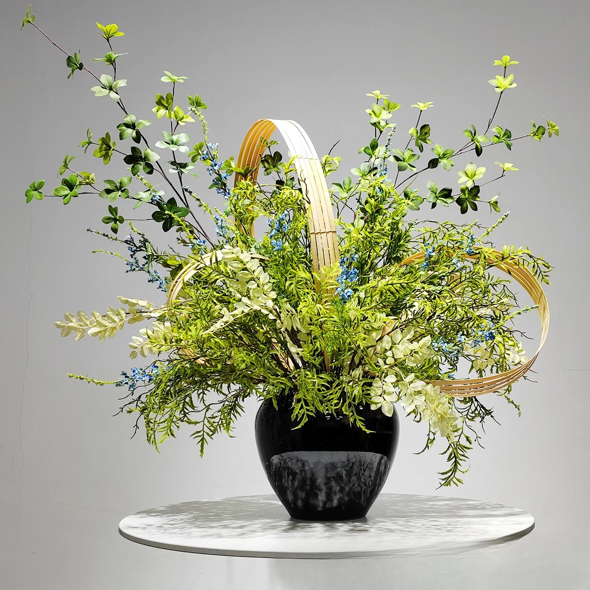High-end new Chinese-style artificial flower potted plant hotel lobby green plant floral arrangement