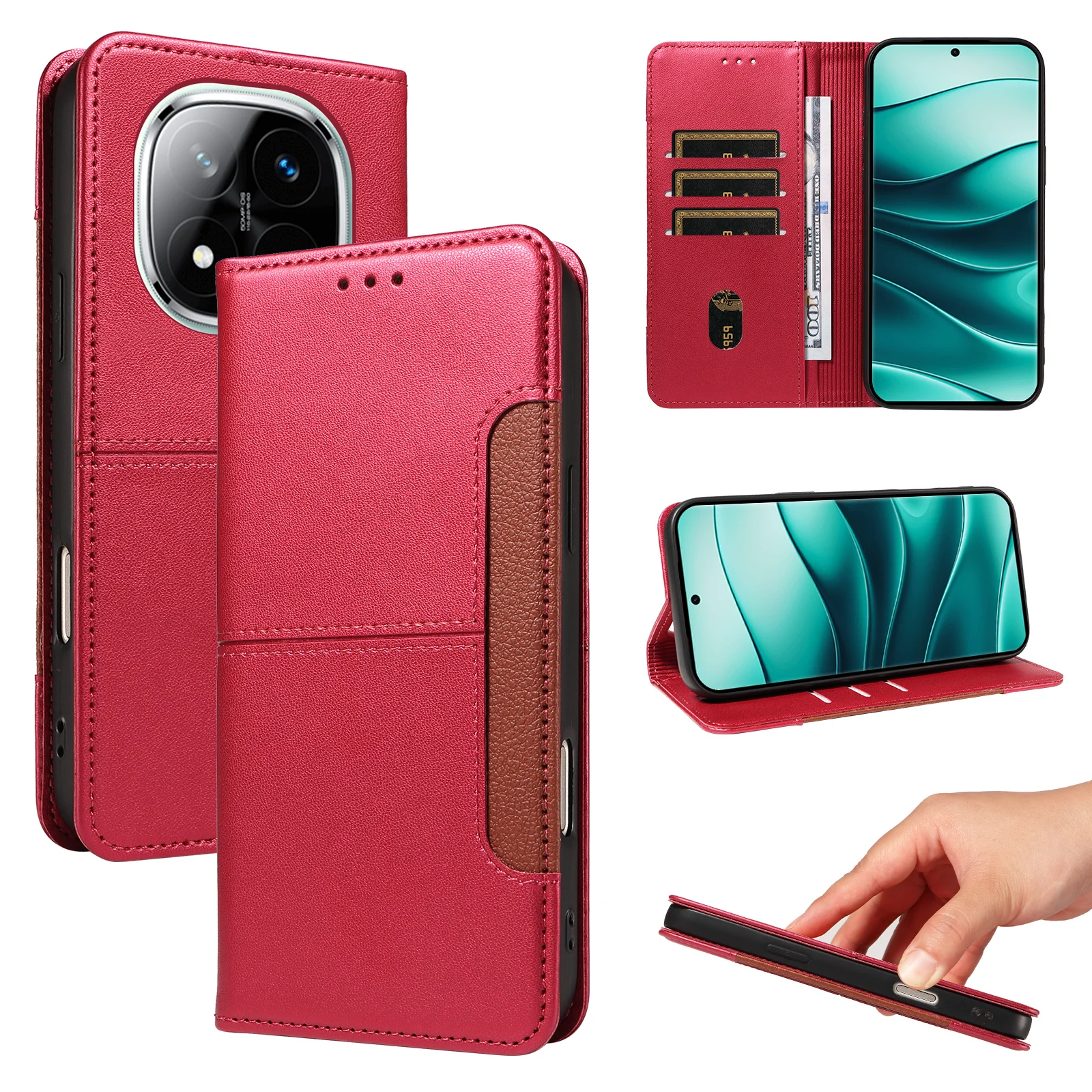 

Чехол-книжка с защитой и слотом для карт из искусственной кожи для Redmi Note 15/14/13/12/11/10/9/8 Pro