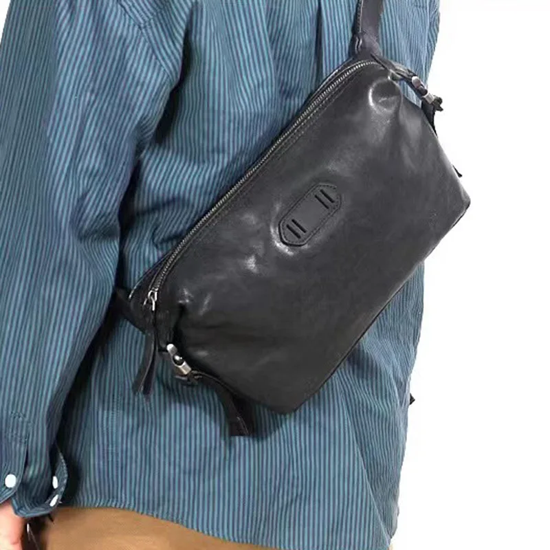 AETOO Genuine leather chest bag, men's versatile waist bag, vegetable-tanned top layer cowhide single-shoulder bag, Japanese cas