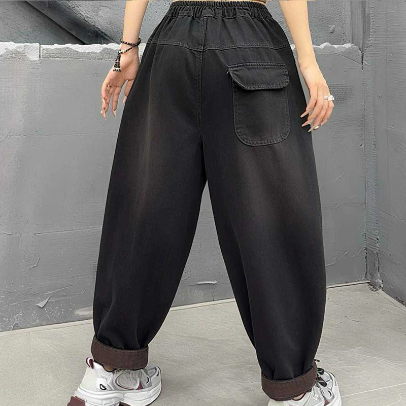 Masss Wasss 2026 Fall Denim Pants Fashion Womens Loose Casual Striped Jeans Ladies Classic Vintage Elastic Waist Harem Trousers