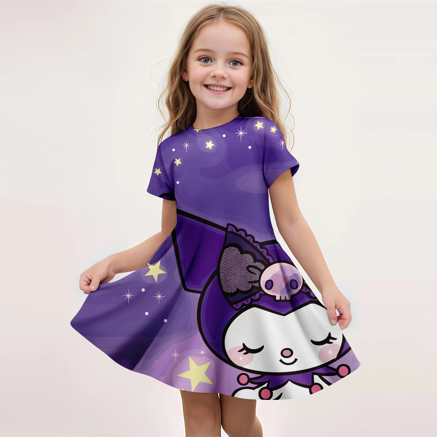 MINISO New Summer Disney Children's Clothing 3D Printed Cartoon Short-Sleeved Dress Little Girl Casual Breathable Princess Dress