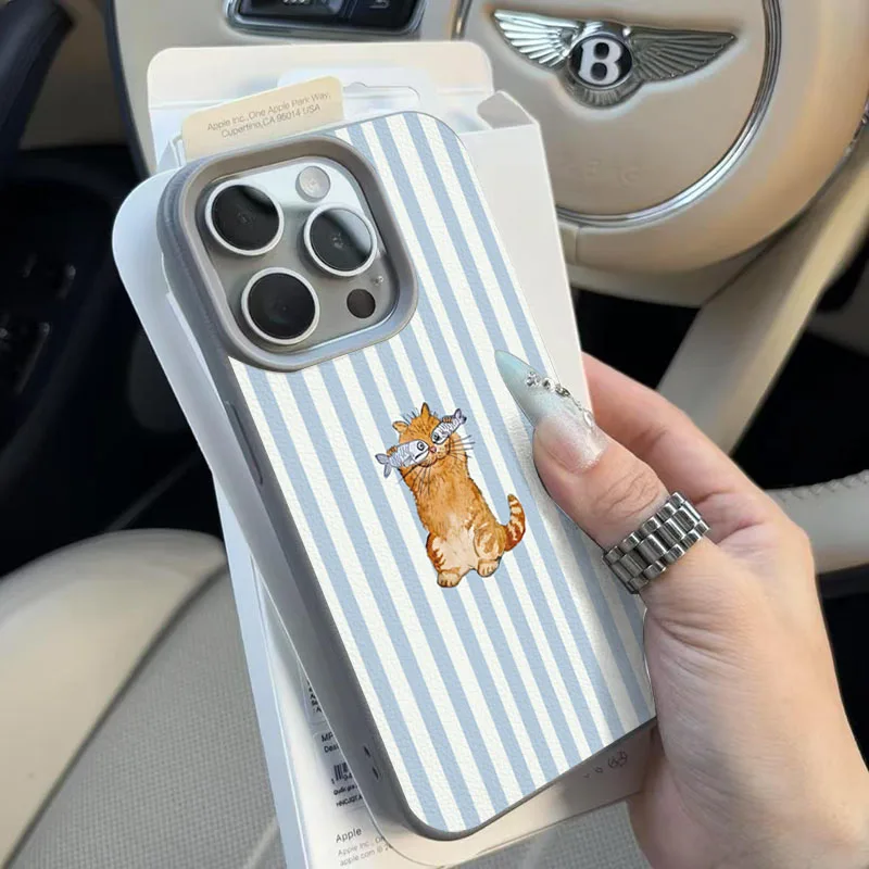 Cute Striped Kitten Fish Design Phone Case For iPhone 17 Pro Max 15 14 13 12 Pro 11 16 Plus 17 Air X XR XS Max Soft TPU Cover - view 3