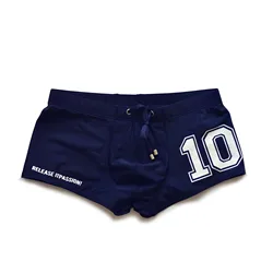 Men's Low Waist Sexy Boxer Shorts Letter Print Lanyard Quadrangle Youth Sports Swim Trunks