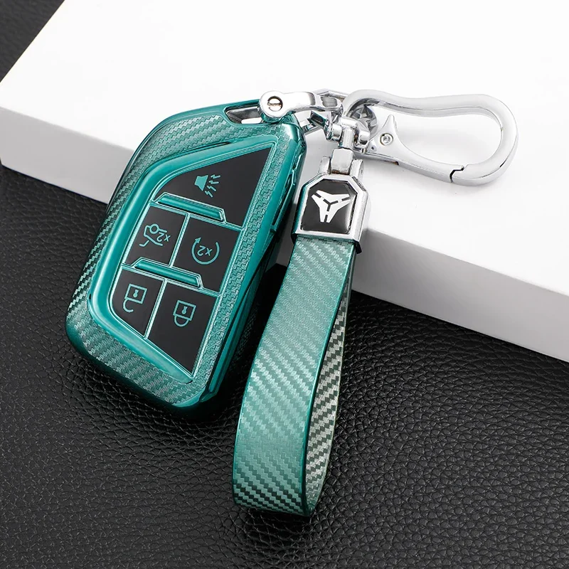 

Чехол для автомобильного ключа из углеродного волокна, сумка-брелок для Cadillac CT4 CT5 CT4-V C8 Corvette 2020 2021 2022, аксессуары