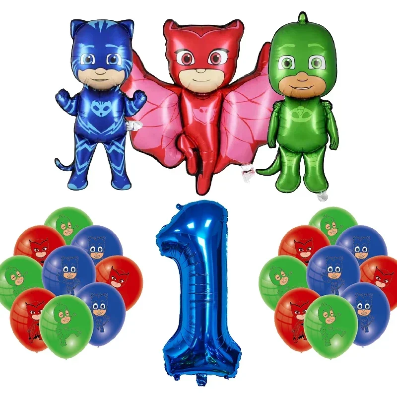 Pj Masks Birthday Party Decoration Aluminum Foil Balloon For Kid Event Supplies Disposable Tableware Banner Backdrop Gift Toy