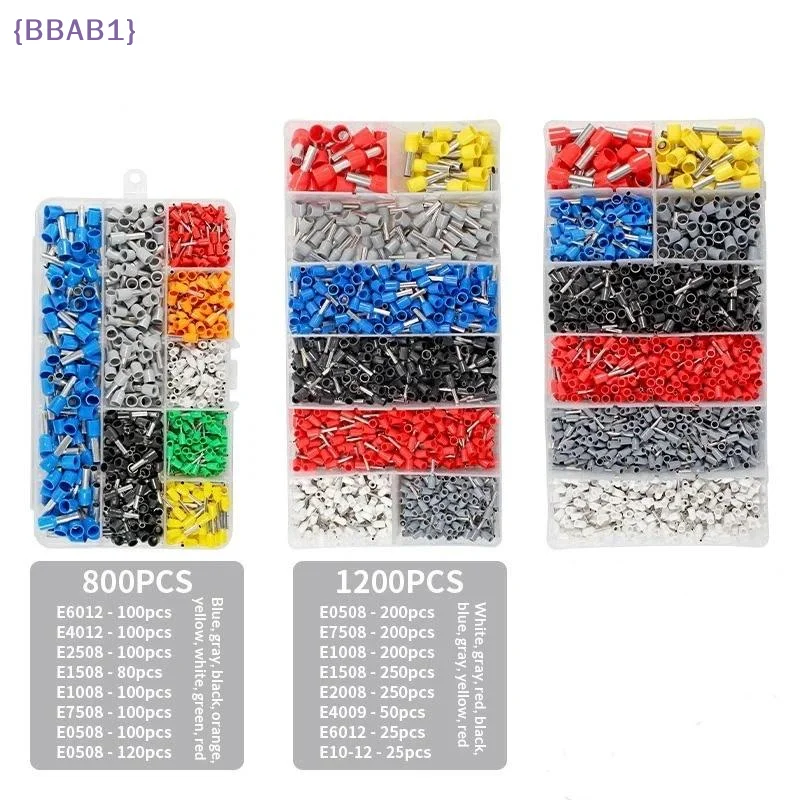 【AB1】800/1200/1900PCS Wire Ferrules Kit AWG22-7 Wire Crimp Pin Terminals VE Terminals Kit Ferrule Connectors Assortment{H}