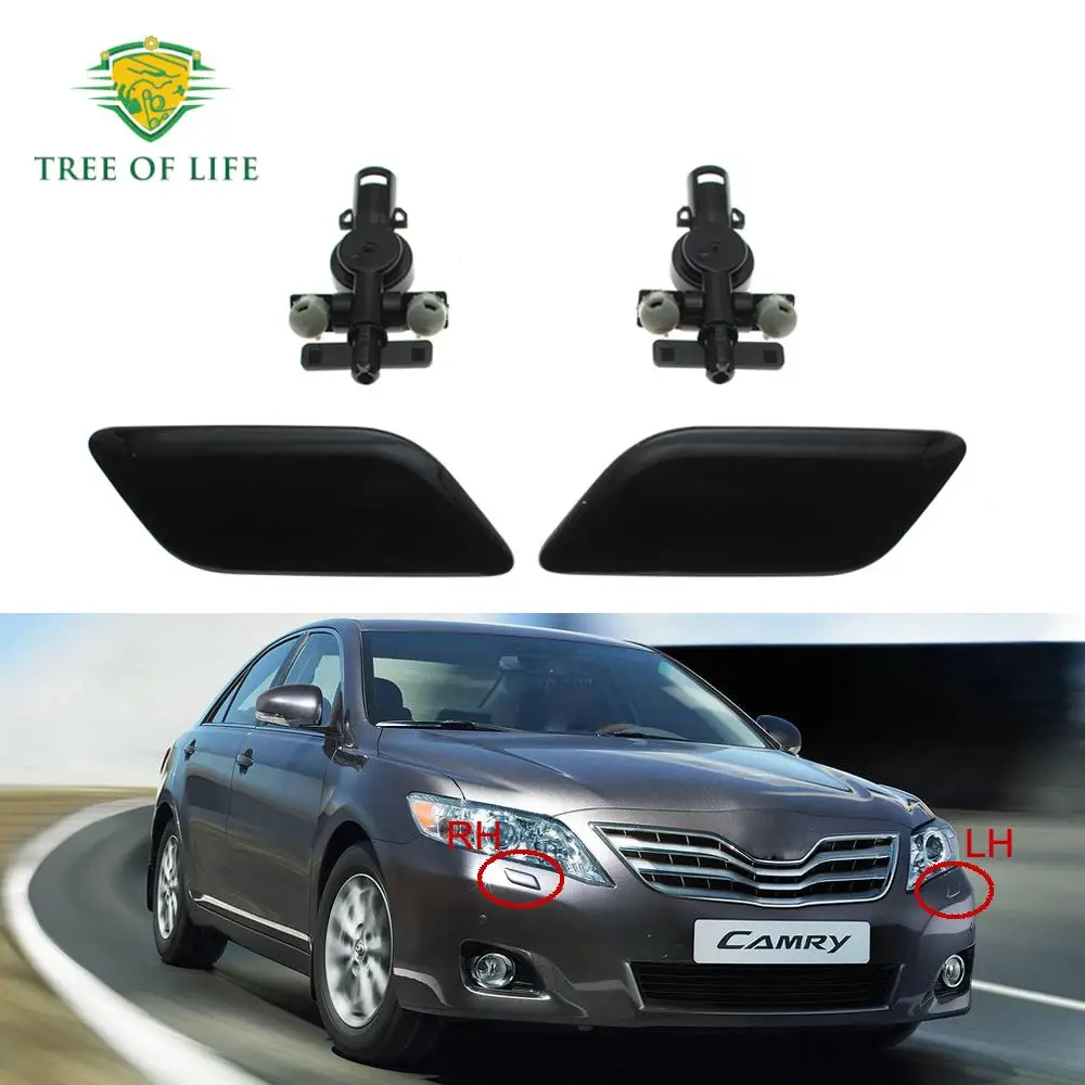 Unpainted Front Headlight Washer Cover Headlamp Spray Nozzle Jet Cap With Connector For Toyota Camry 2009 2010 2011 (LH&RH)