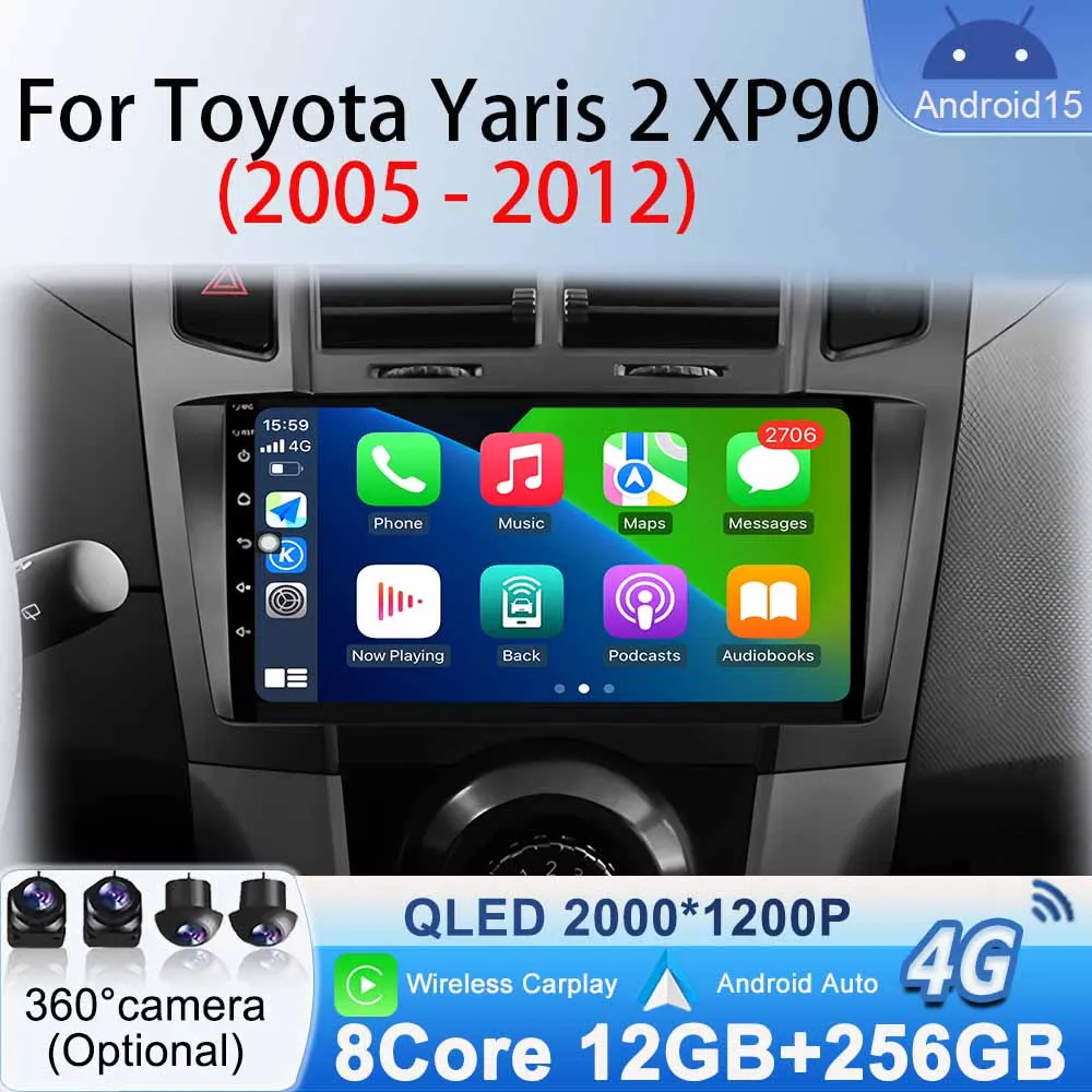 

Multimedia Video Player for Toyota Yaris 2 XP90 2005- 2012 Car DVD Radio Bluetooth GPS Navigation Stereo Android 15 No 2Din WiFi