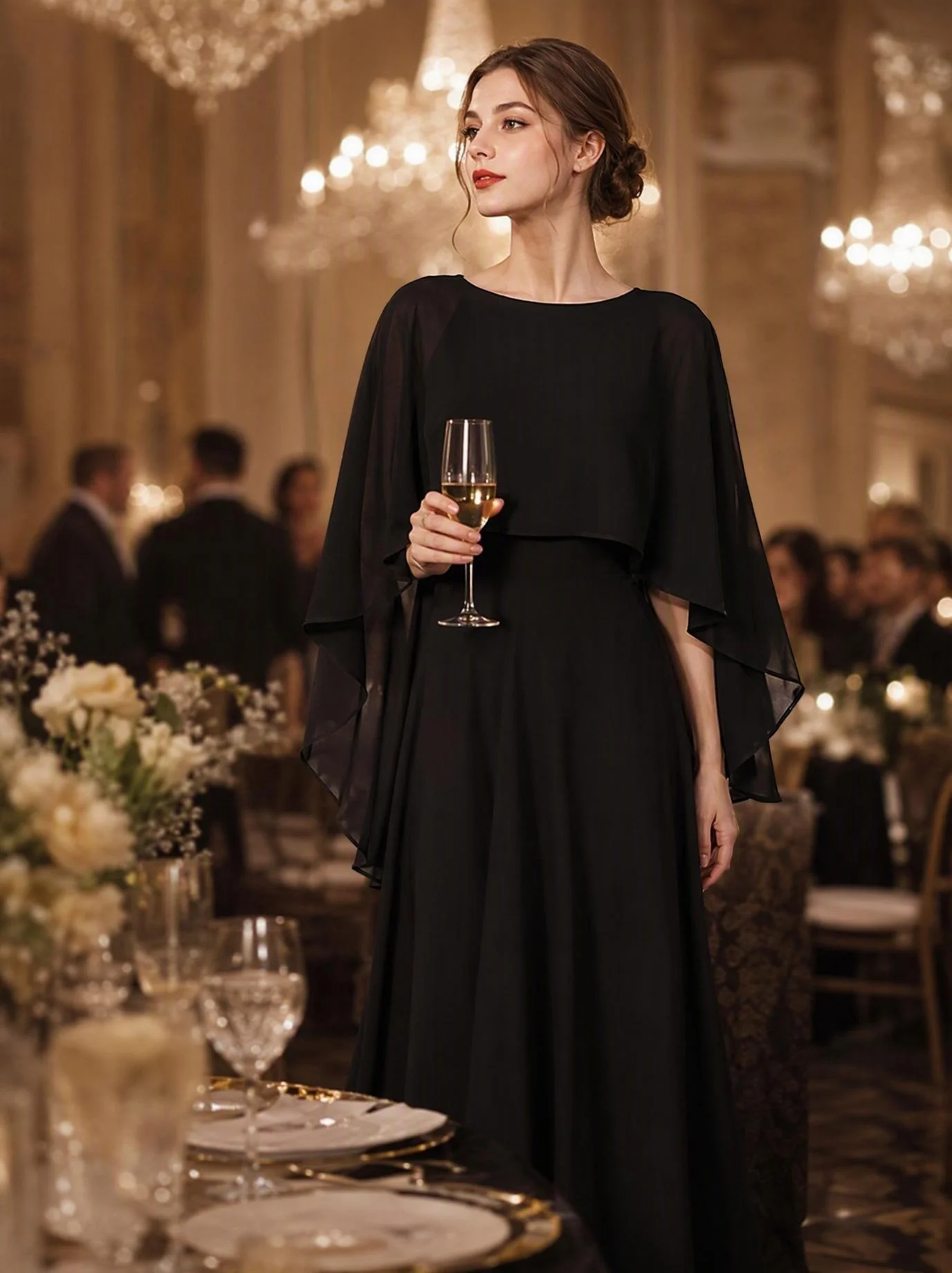Kurzer, leichter Überwurf aus transparentem Chiffon, locker geschnitten, ideal als Abendkleid-Accessoire. – Detail 6
