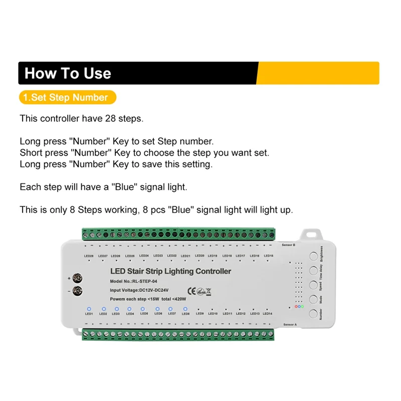 A98Z 28 Steps Stair Controller With Remote- Reactive Lighting - Stair Lighting System - Automatic LED Stair Lighting