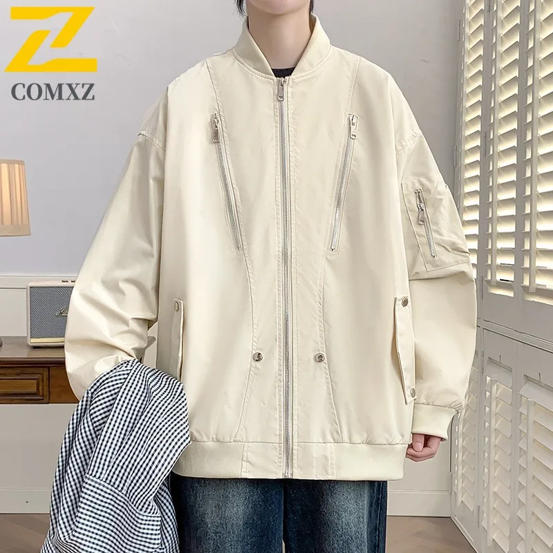 COMXZ 2025 メンズ多用途ファッションジャケット春秋トレンディカジュアルルーズフィットスタイリッシュな軽量コート