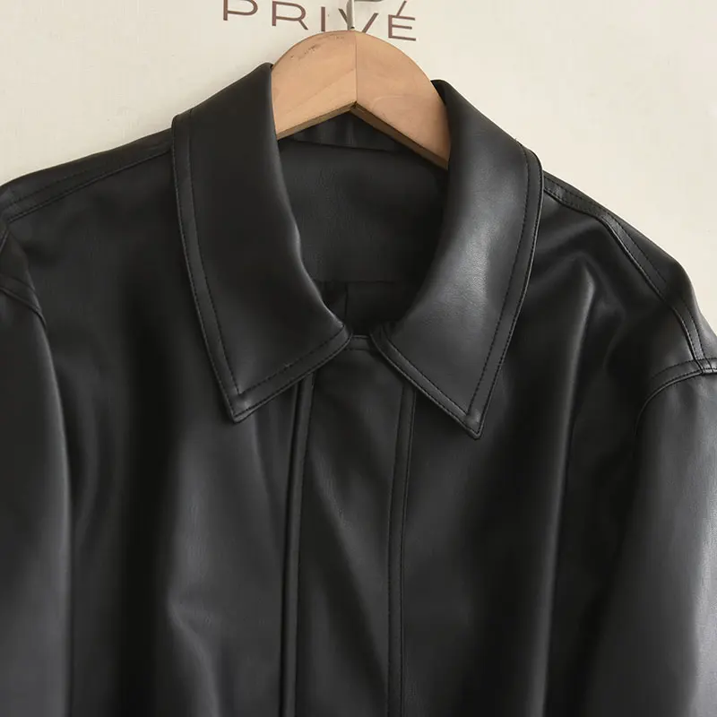 Faionable ort PU Pelle Jaet Pendolarismo da donna Versatile Sli Autunno 2025 Serie poetica Cact Size Capispalla