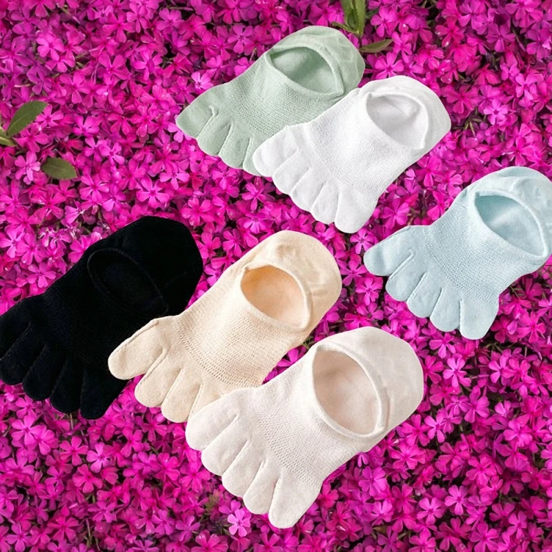 5/10 Pairs Fashion Sweat-absorbent Shallow Mouth Invisible Split-toe Socks Boat Socks Summer Thin Cotton Socks Five-toe Socks