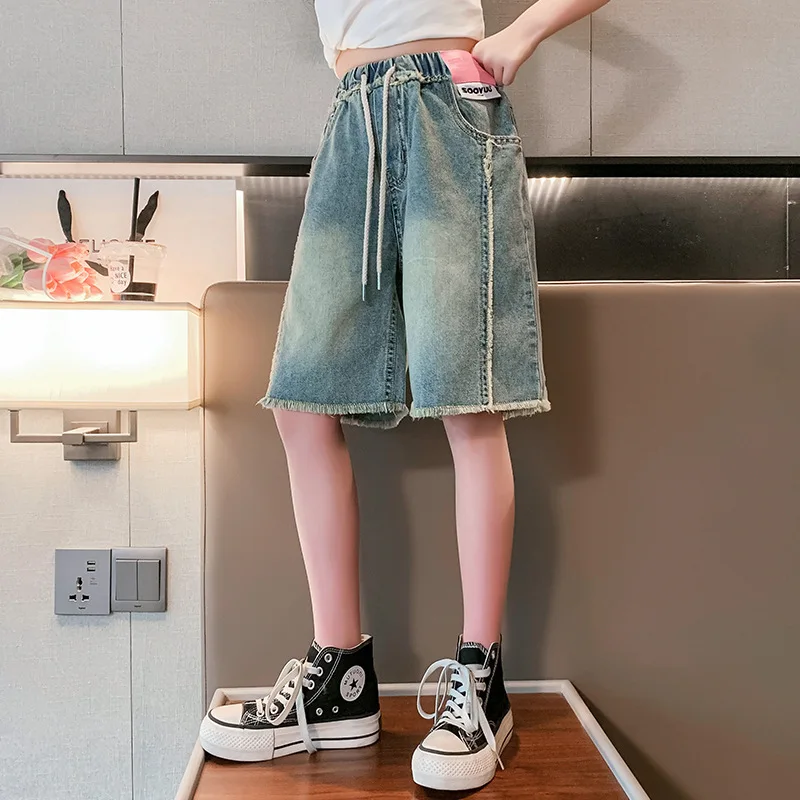 

Summer New Teenage Girls Solid Color Denim Shorts High Quality Jeans Shorts For Girls Clothes 5-14Years Fashion Short Pants 4-14