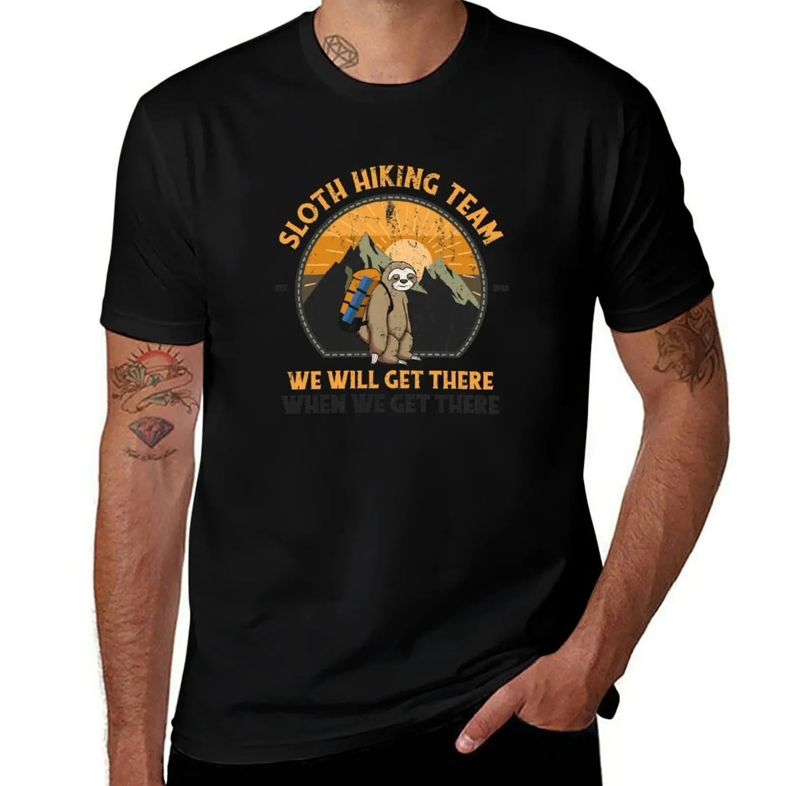 

Sloth Hiking Team We Will Get There When We Get There T-Shirt Basic Solid Color Casual Tee Shirt