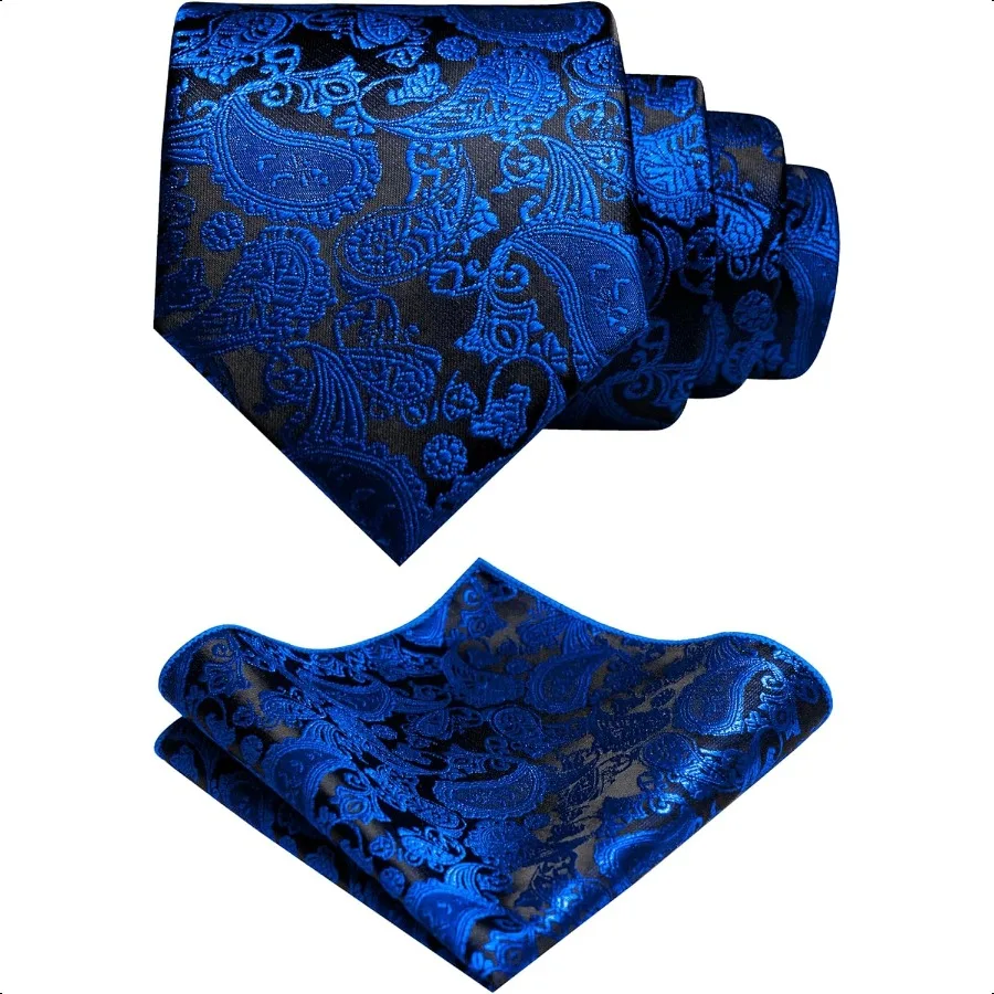 

Mens Solid Color Paisley Necktie and Pocket Square with Tie Clip Sets