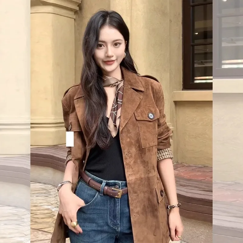 

Новая женская модель перед осенью, очень красивая маленькая коричневая модная куртка-карго с лацканами, женские весенне-осенние изысканные куртки