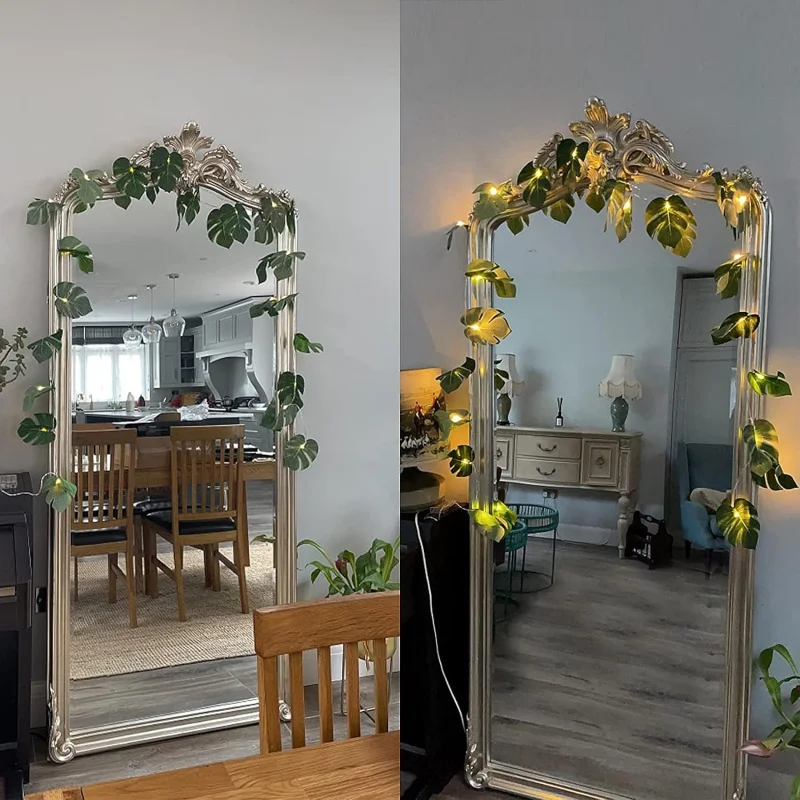 أضواء سلسلة أوراق Monstera، نخيل الروطان الاصطناعي الاستوائي، أوراق خضراء معلقة على الحائط، زينة صيفية للحفلات #3