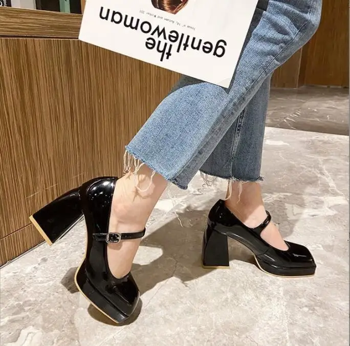 Fashion High Heels Wedding high heels Women Shoes Square toe thick heel Banquet Wedding Shoes Sexy Black Red Ladies Party Shoes