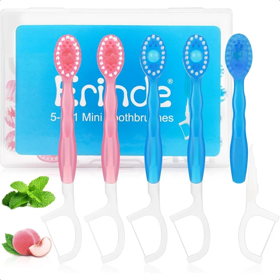 

5 in 1 Mini Disposable Toothbrushes with Toothpaste + Tongue Scraper + Picks + Floss Travel Case Prepasted Travel Toothbrushes