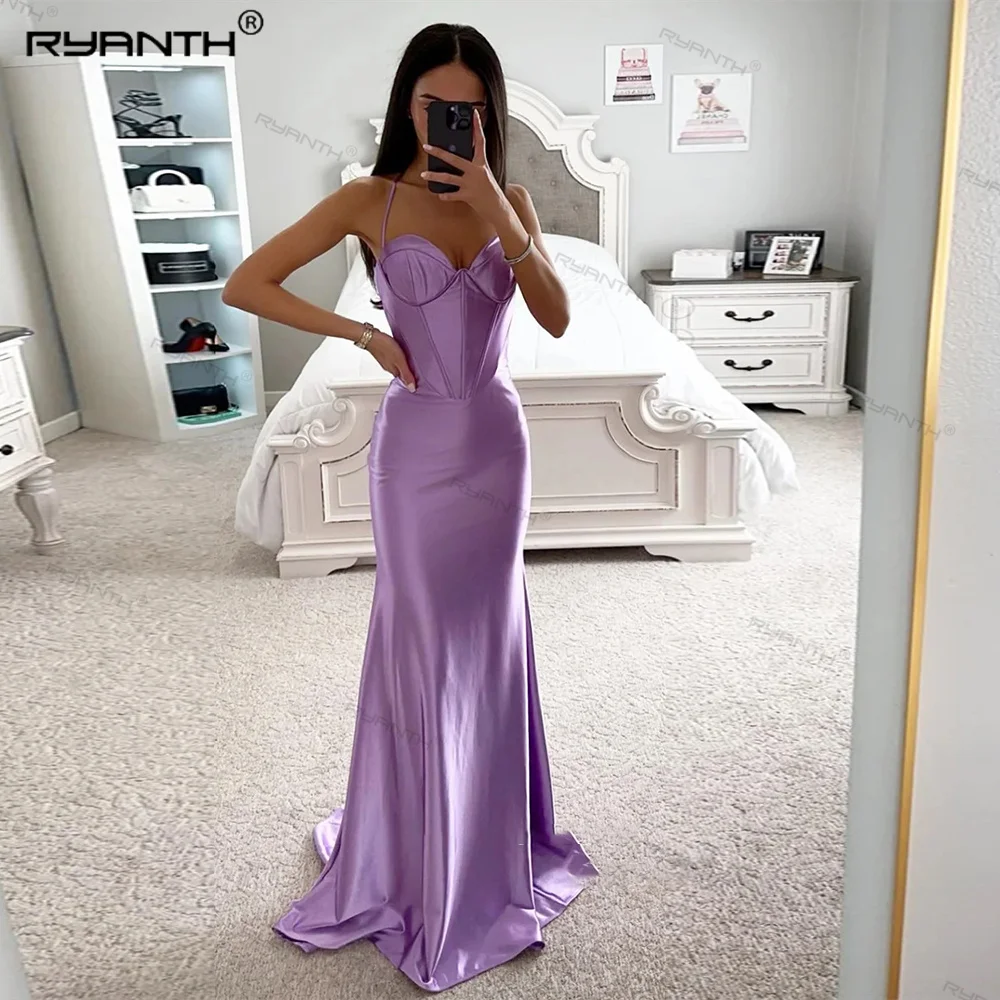 

Ryanth Purple Evening Dress Halter Prom Dress Modern Mermaid Satin Long Pleat Sleeveless Party Dresses Vestidos De Noche 2024