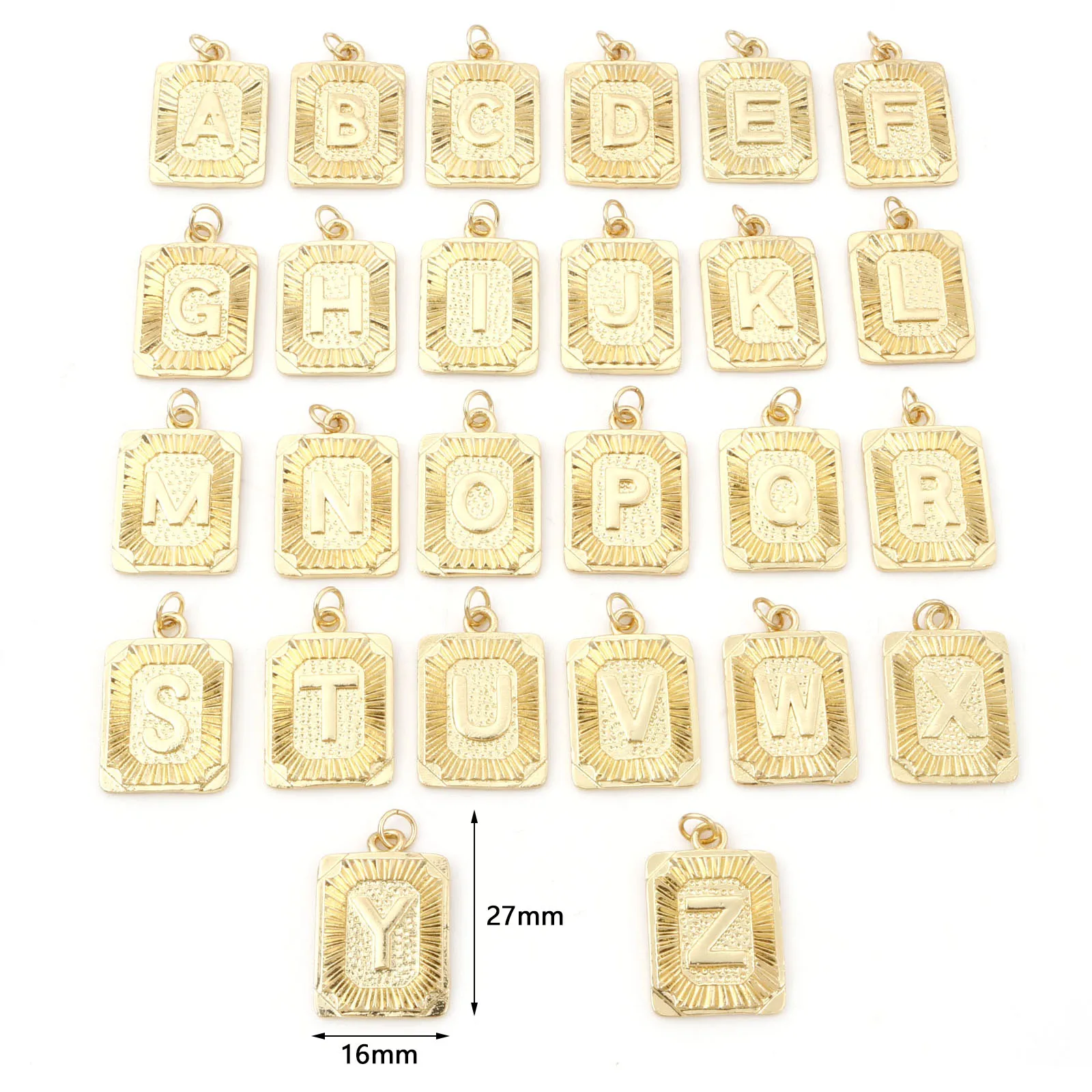 1PC Fashion Copper Charms Gold Color Rectangle Capital Letter A-Z Pattern Metal Pendant DIY Necklace Women Jewelry 27mm x 16mm