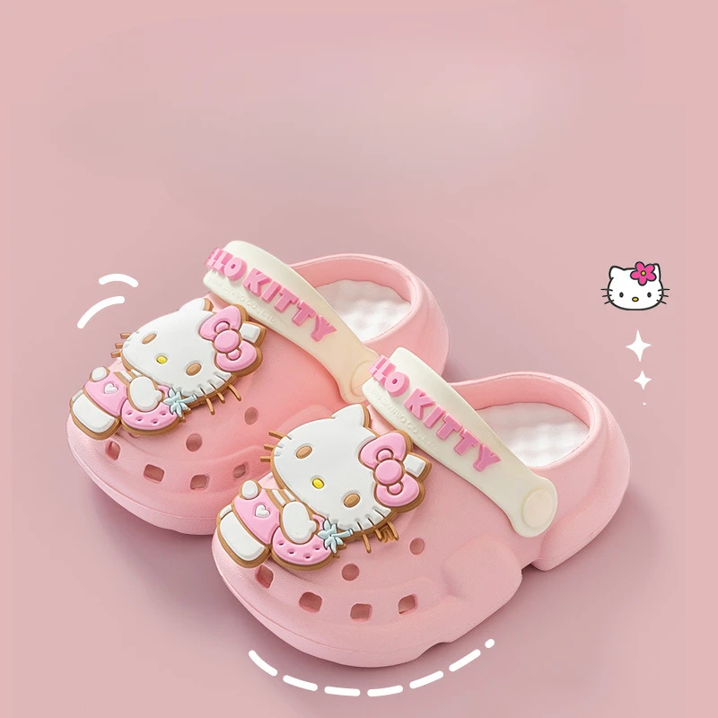 Sanrio Hello Kitty Children's Clogs Summer Cute Cartoon Anime Indoor Non-slip Princess Outer Wear Beach Slippers Kawaii Gift