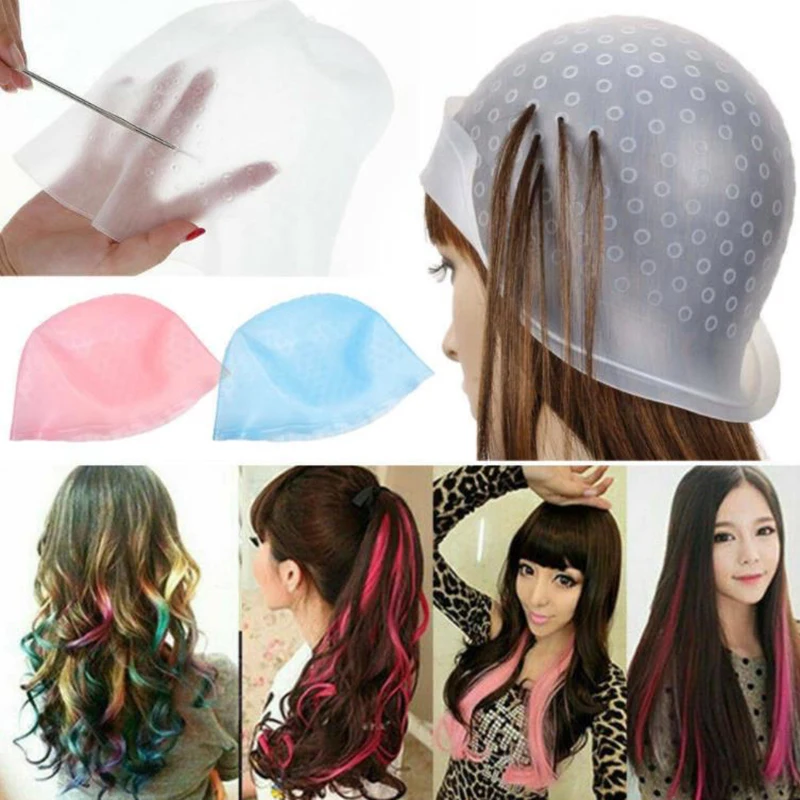 B3 1 Pc Silicone Hair Highlights Cap With Needle Reusable Hair Coloring Cap Hair Dye Hat Hair Styling Tools Barber Accessories