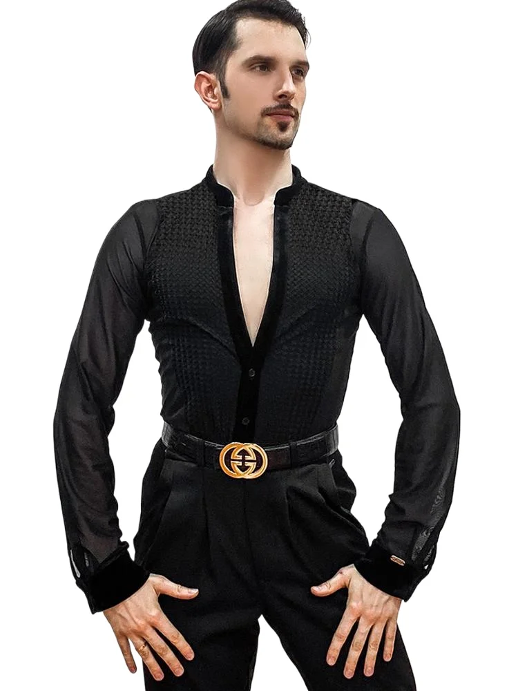 

2024 Man Latin Dance Costume Waltz Ballroom Dance Garment Performance Latin Man Shirts Top Alw51