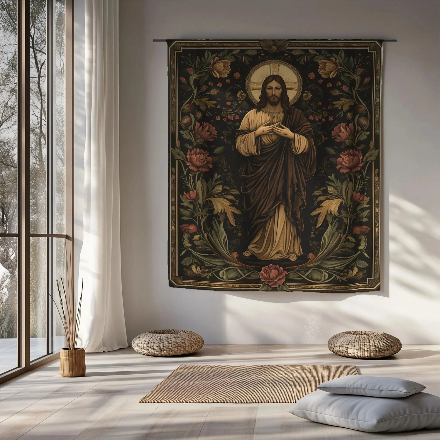 Wandteppich mit Jesus Christus, christliche Wandkunst, religiöse Wandbehang von Nouveau, katholische Heimdekoration, Osterdekoration