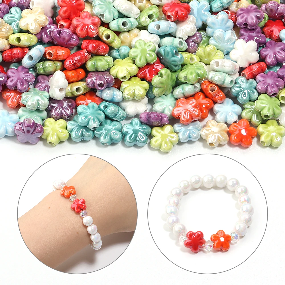 10–20 Stück 12 mm handgefertigte bunte Blumenform-Keramikperlen, lose Abstandsperlen für DIY-Armbänder, Halsketten, Ohrringe, Schmuckherstellung – Detail 2