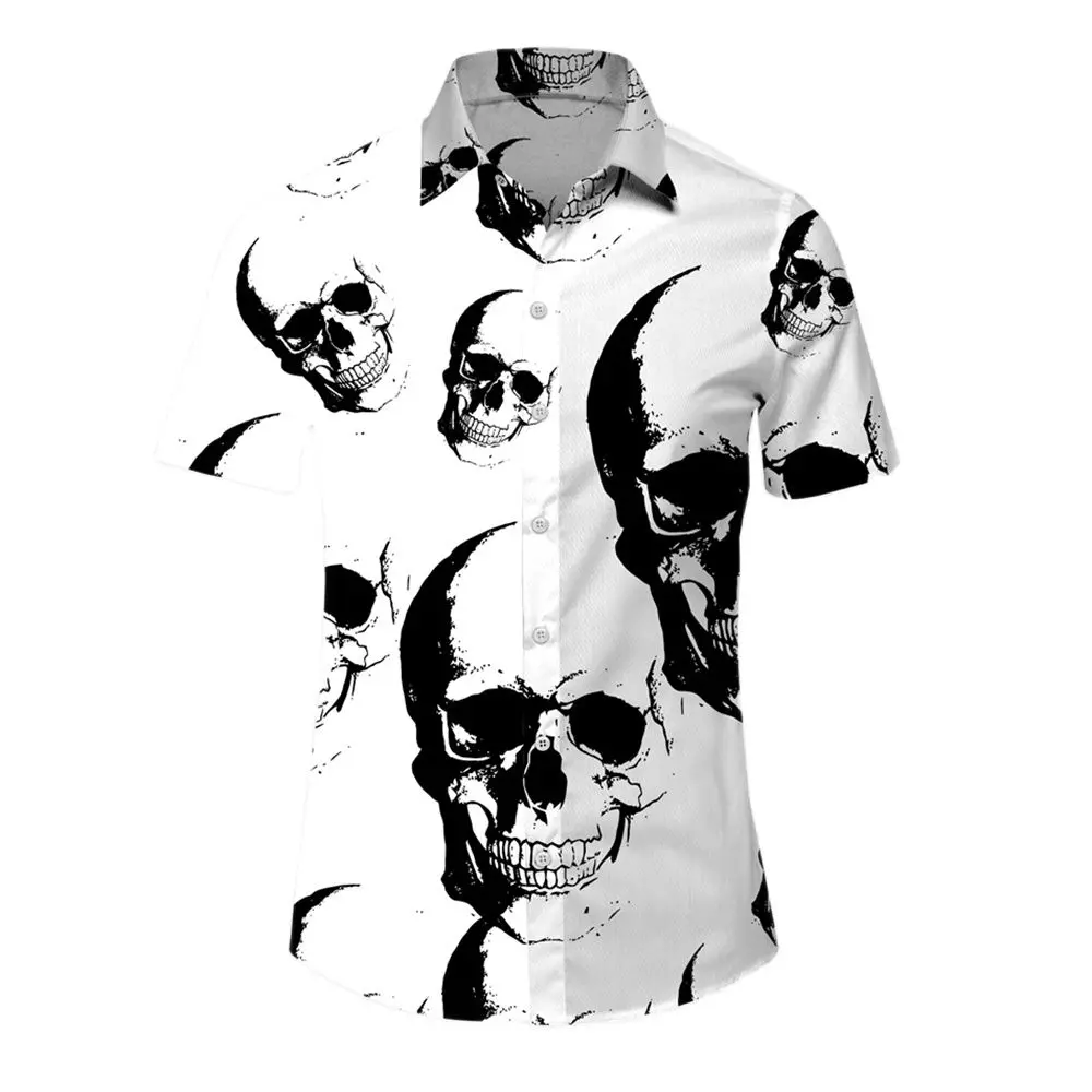 Summer Hawaiian Skull Shirt For Men 3d Printed 5xl Beach Shirt Short Sleeve Button Casual Men\'s Skull Shirts Oversized Camisa