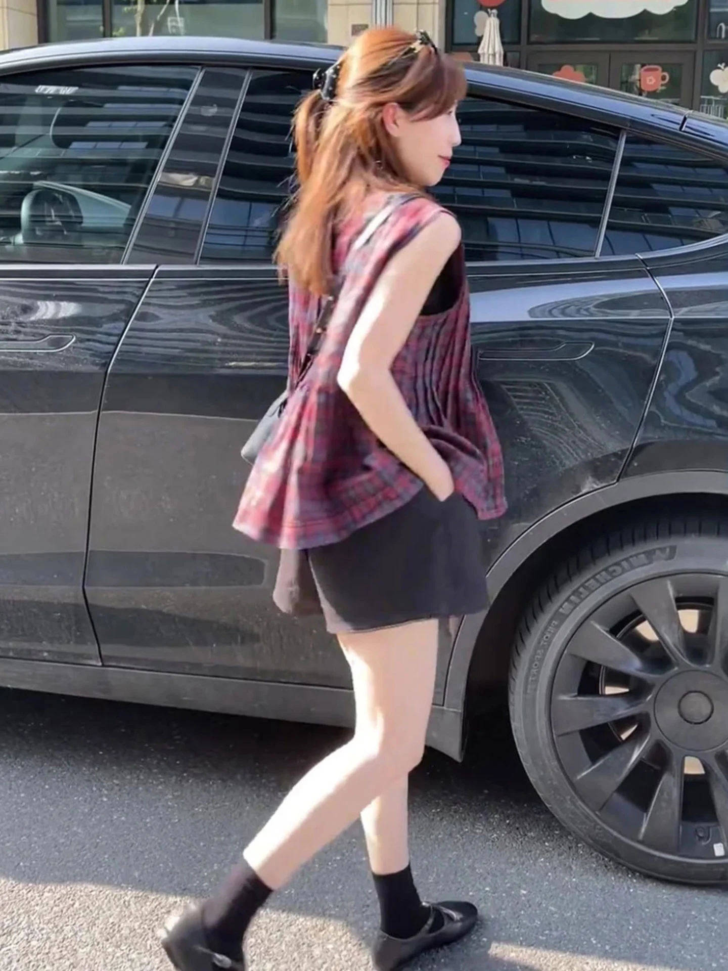 Faionable Color Blo Plaid Design Svel Vest Dames Top Koreaanse Sle Loose Fit Ronde Ne Zomer 2025, Trendy Blouse